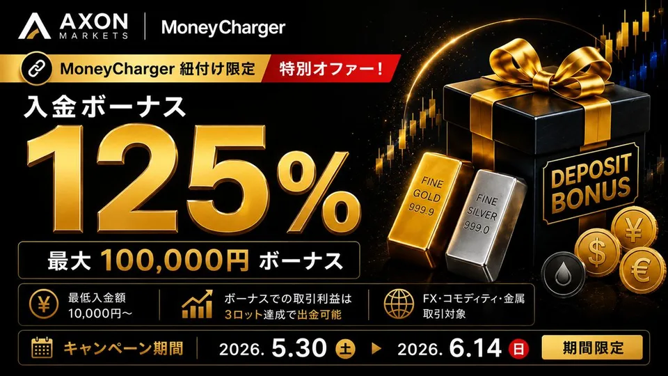 【AxonMarkets × マネチャ】最大10万円 入金125%ボーナス