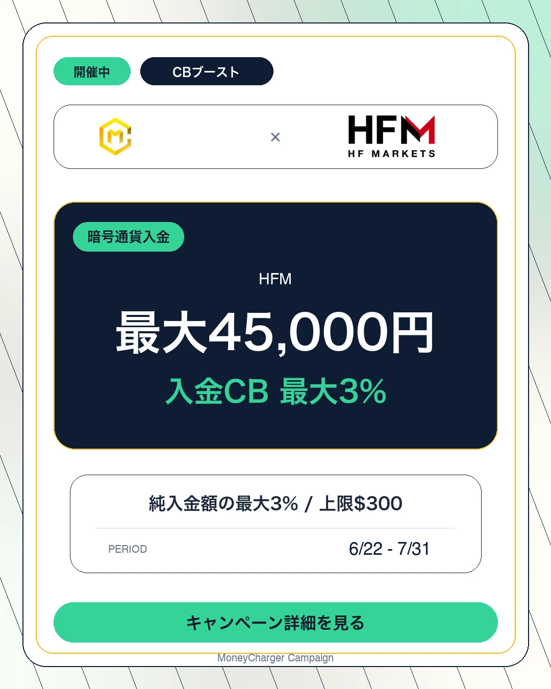 HFM 暗号通貨入金CB 最大45,000円