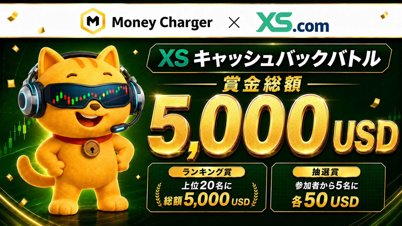 【XS.com × マネチャ】タイアップ 賞金総額$5,000 キャッシュバックバトル