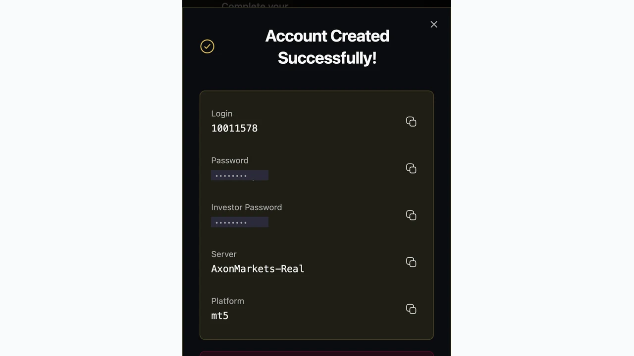 AxonMarkets 口座開設 MT5ログイン情報(Login番号・パスワード・サーバー名)を控える