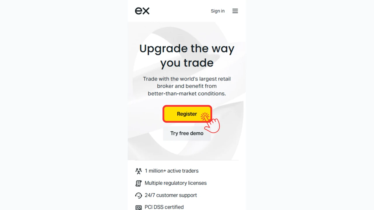 Exness 口座開設 アカウント開設ページへ移動して登録フォームを開く